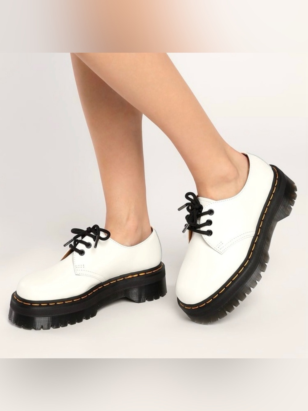 Dr. Martens 1461 Quad Platform White Smooth Leather Retro Shoe 7 W 38 EU